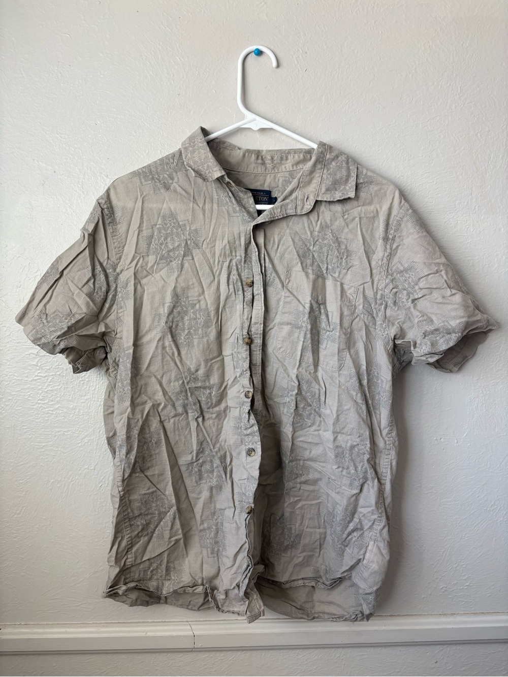 Pendleton Men's Short-Sleeve Button-Down Shirt — Light Beige Pattern